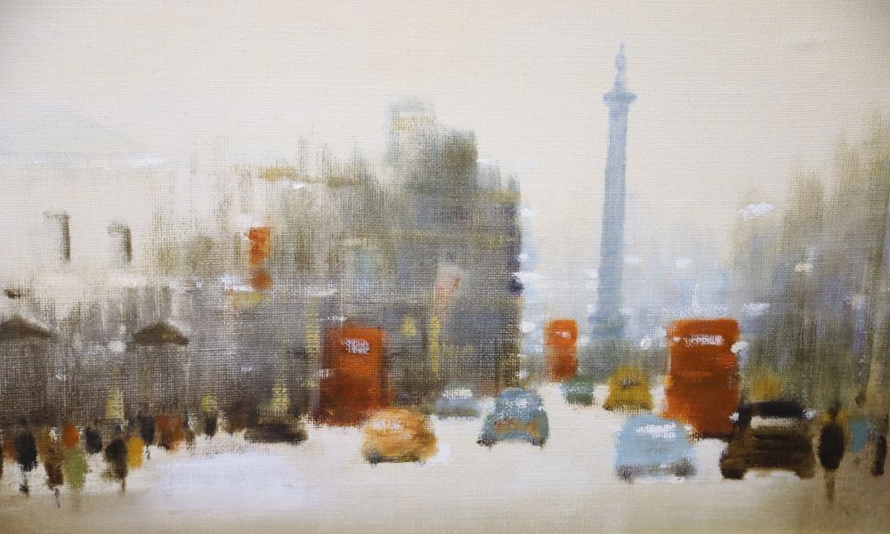 Anthony Raymond Klitz (1917-2000), oil on canvas, Whitehall, signed, stamped verso and dated 1972, 36.5 x 75cm